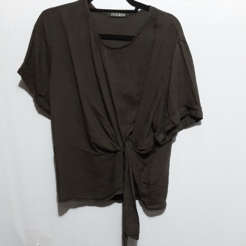 BECASA Women's Linen Brown Tie-Front Bohemian ‎ Top